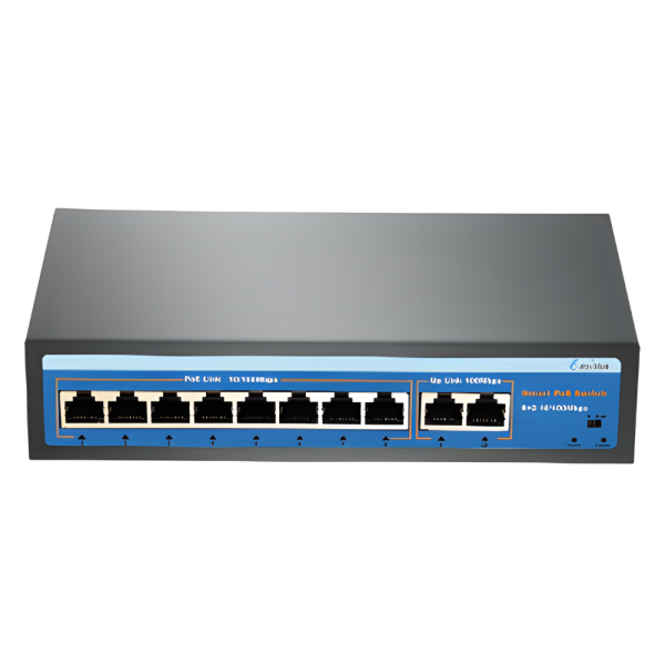 Eurovision EV-F0820FBL-C 8 port PoE+ network switch for CCTV IP cameras