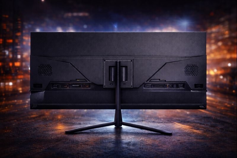 Eurovision monitor with HDMI input supporting Full HD and 4K video, audio-out port, and built-in speakers